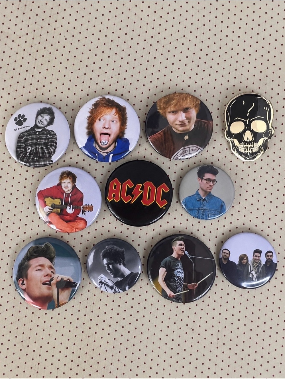Set of 11 Band Pins Buttons Ed Sheeran Bastille AC DC
